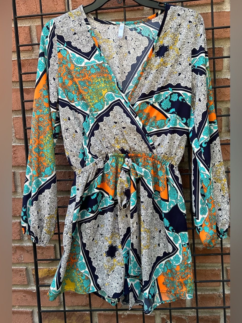 Romper in Teal, Orange and Navy